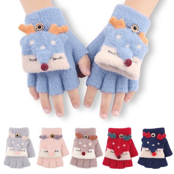 

children's mittens lovely wool glove knitted gloves fall and winter to keep warm the cold write half refers flip, White