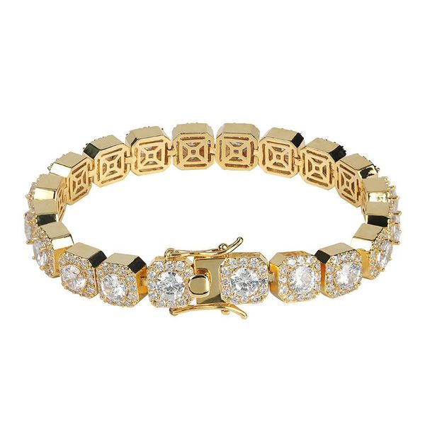 

charm bracelets 2021 spring clasp 1 row gold silver color 10mm cubic zirconia paved all iced out tennis bling lab cz stones bracelet, Golden;silver