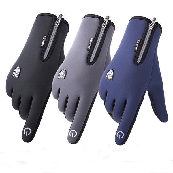 

cycling gloves autumn and winter zipper outdoor sports riding warm windproof waterproof touch screen men women, Black