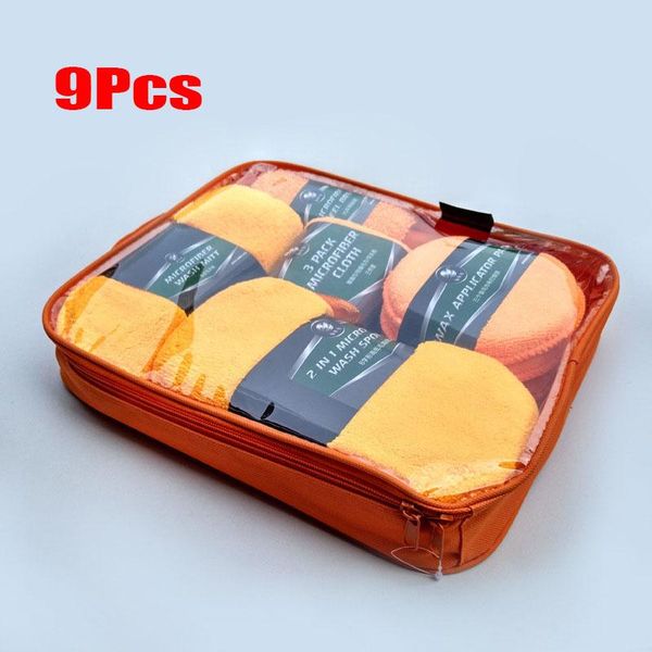 

9pcs car cleaning kit wash supplies microfiber towel detailing wheel brush waxing sponge combination tools