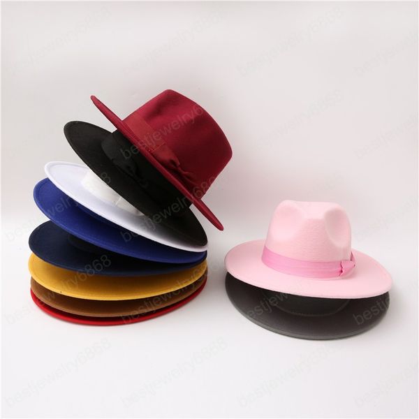 

fedora hats women bow ribbon band men wide brim classic beige white wedding church winter men women's cap gorras hombre, Blue;gray