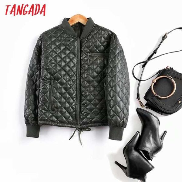 

tangada women amy green thin parkas autumn winter zipper pockets female warm elegant coat jacket 1y3 210609, Black;brown