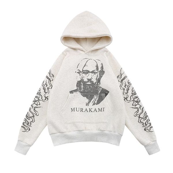 

men's hoodies & sweatshirts autumn winter hiphop streetwear sun flower blooming flame pullover hoodie men women vintage distressed wash, Black