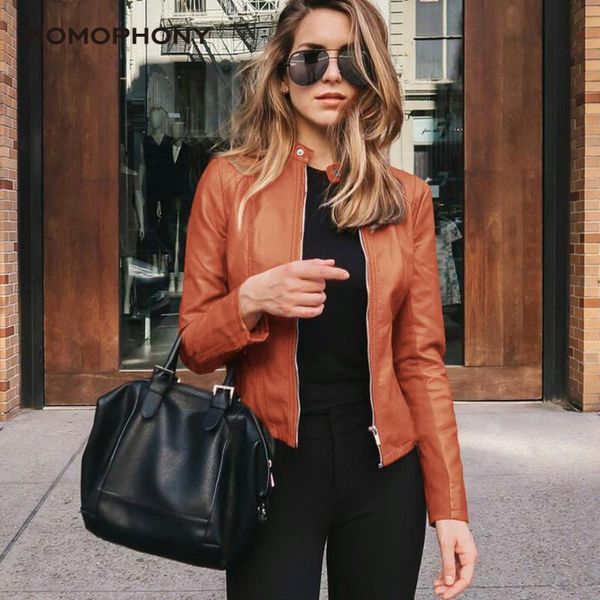 

women's leather & faux homophony woman jacket pu zipper outwear short coat long sleeve autumn women clothes moto casual, Black