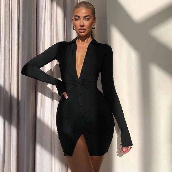 

newasia black shirt dress mini ruched stretch single breasted fashion split long sleeve robe spring women casual party dresses, Black;gray