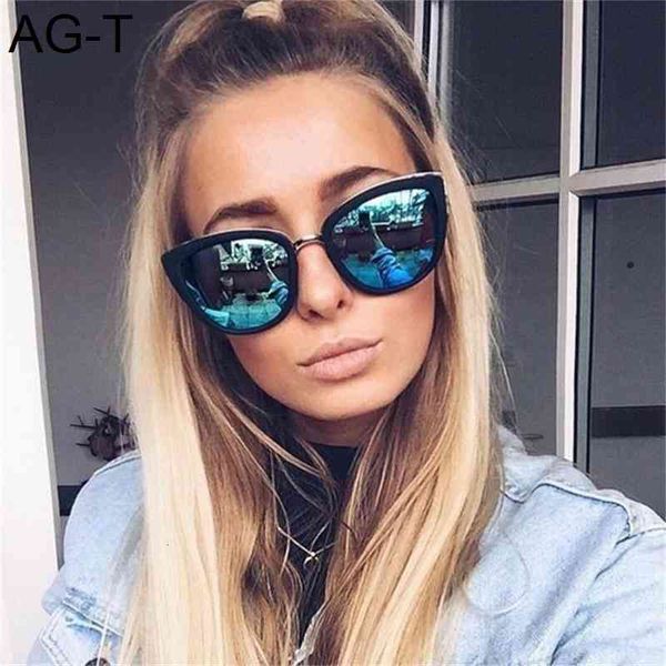 

fashion cat mirror sunglasses women brand designer eye metal frame girl brown women's big gradient, White;black