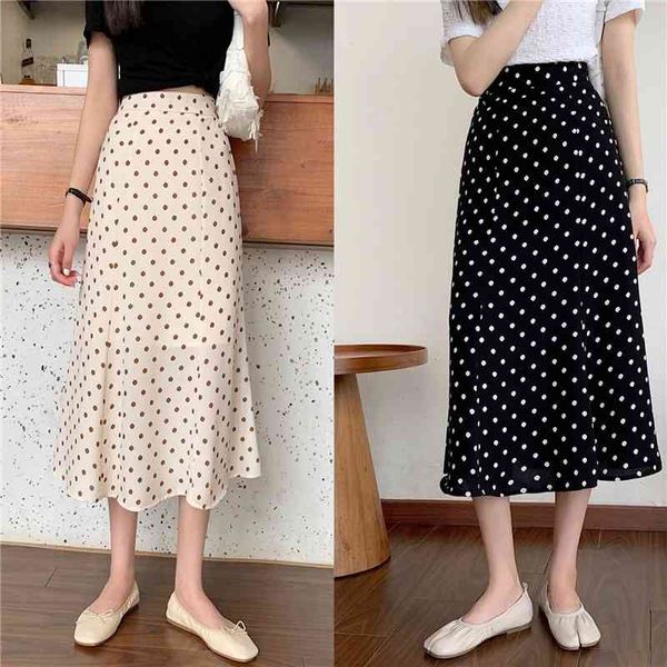 

summer elegant slim retro high waist a line polka dot skirts women chiffon wild fashion wrap hip faldas mujer moda 210429, Black
