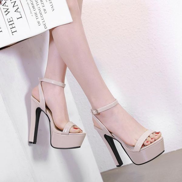 

dress shoes high-heeled sandals waterproof platform thick-soled thick-heeled women's size 40 2021 summer style, Black