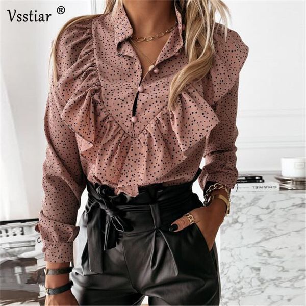

vsstiar ruffles blouses women elegant print office work casual 2021 woman and blouse plus size long sleeve summer shirt, White