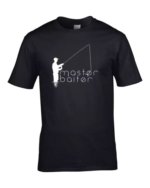 

master baiter- rude, crude fishing dude- funny angling men's t-shirt, White;black