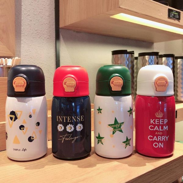 

water bottles sen series spring cover heat preservation direct drinking cup portable student fitness with cute geometric printing