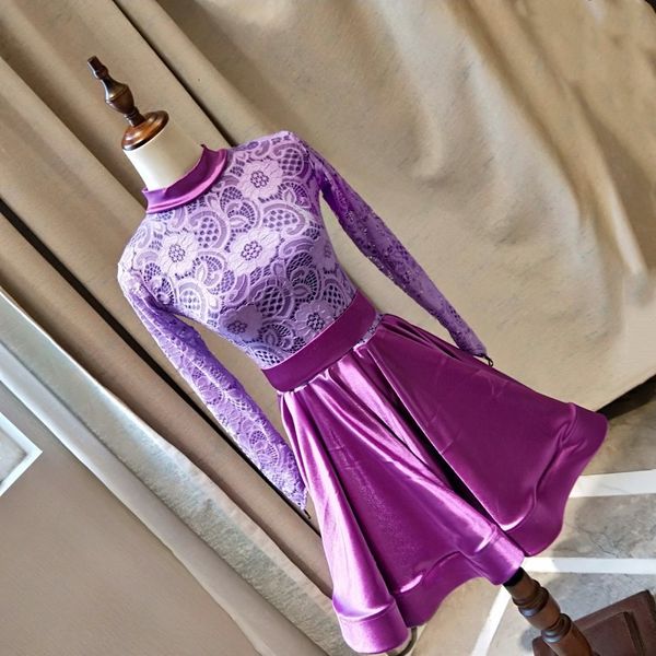 

purple lace latin dance dress girls children salsa tango ballroom dancing latin-dress for kids festival performance costumes, Black;red