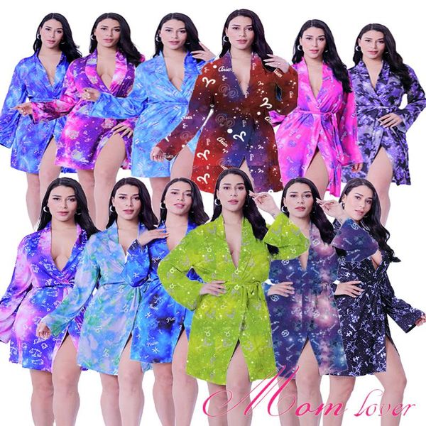 

beautiful dresses silk robes for women fluffy night gown twelve constellations satin wholesale women's sleepwear, Black;red