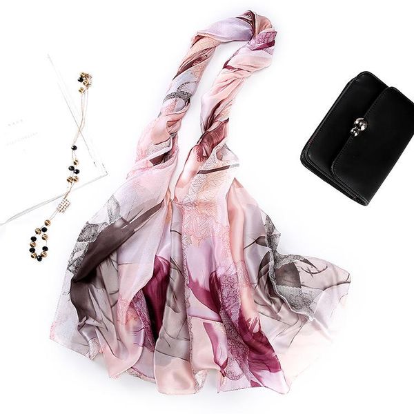 

scarves ethnic style flower stamen silk satin scarf female summer travel sunscreen beach towel simulation, Blue;gray