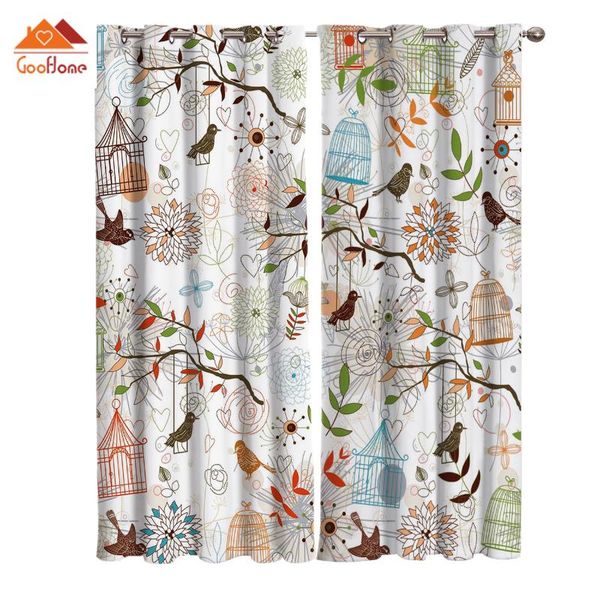 

curtain & drapes cartoon handdraw brid flower window curtains living room outdoor fabric home decor