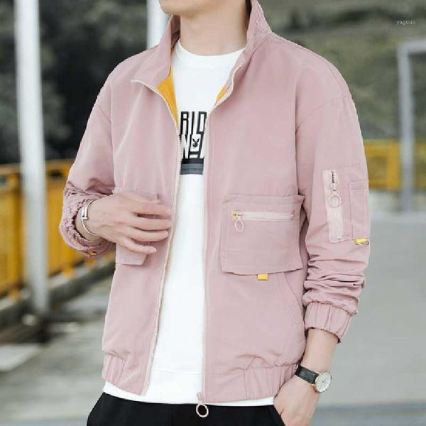 

spring and autumn trend tooling jacket casual men's stand-up collar three-dimensional patch pocket handsome youth jacke jackets, Black;brown