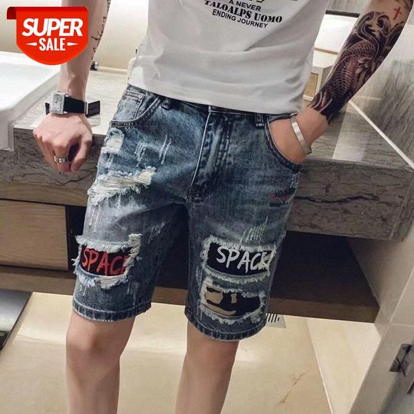 

thin five-point slim ripped jeans men's shorts #mv52, Blue