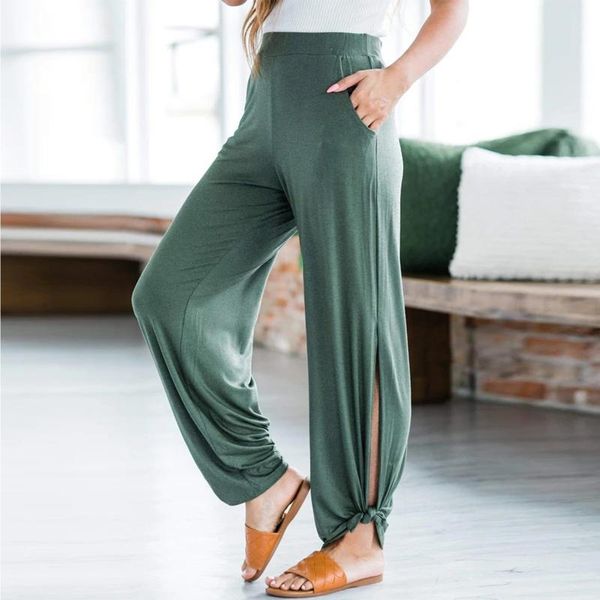 

women's pants & capris slacks loose summer soft ice silk ankle-length black wide leg green women high waisted trousers #t3g, Black;white
