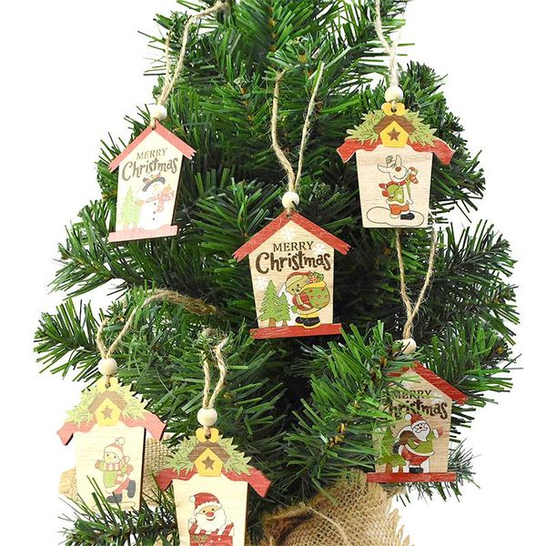 

christmas decorations 3pcs/lot merry wooden pendant ornament house shape for tree hanging decoration kids gift year home decor