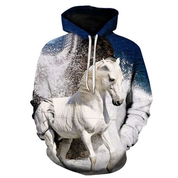 

fashion men's horse print 3d printing sweater loose long sleeve hoodie, Black