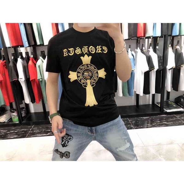 

fashion 2021 crosin brand cross summer sequin new embroidery personalized casual short sleeve t-shirt for men, White