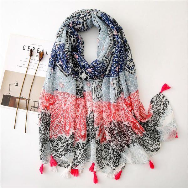 

scarves 2021 cotton linen printed scarf women sun-resistant shawls and wraps summer hijab pashminas foulard female, Blue;gray