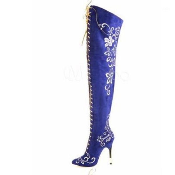 

boots 2021 women high heel over-knee 11cm hite embroidery plus size1, Black