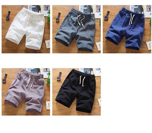 

men's shorts 2021 men's solid flax chinese style linen color short trousers male summer breathable, White;black
