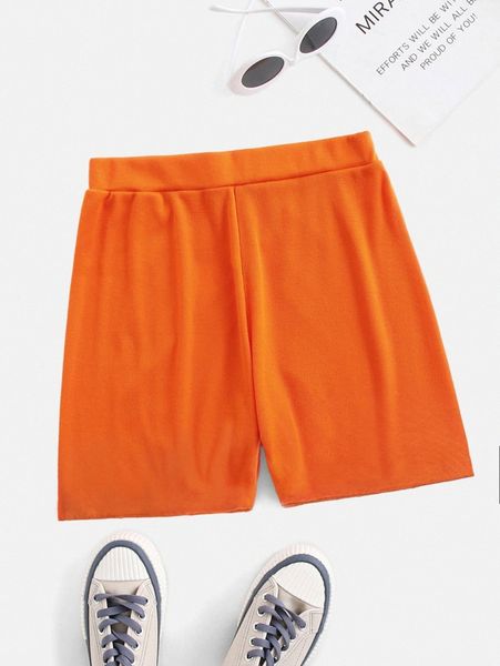 

solid elastic waist biker shorts u5pd#, Black