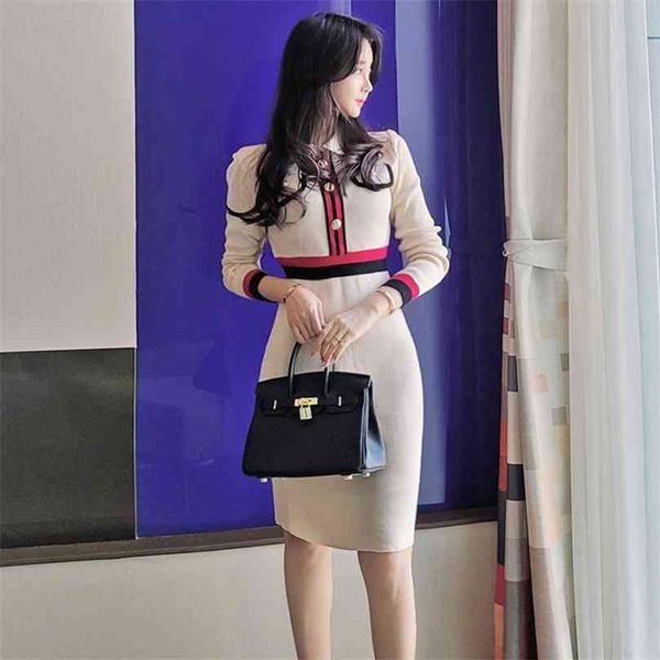 

shirt knitting korean ladies long sleeve winter warm casual tight party sweater dress for women china clothing 210602, Black;gray