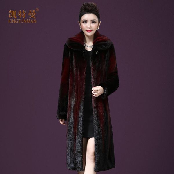 

women's fur & faux mink coat whole lapel haining, Black