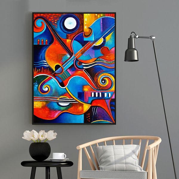 Arte abstrata Guitarra colorida para sala de estar da parede da parede impressos Pôsteres Fotos decorativas modernas de lona