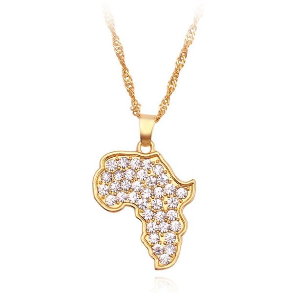 

pendant necklaces fashion africa map necklace diamante rhinestone shine for women charm collar jewelry clavicle chain gift, Silver