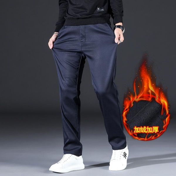 

men's pants winter warm fleece thicken men 100% cotton casual wear midlife business stylish jogger trousers male, Black
