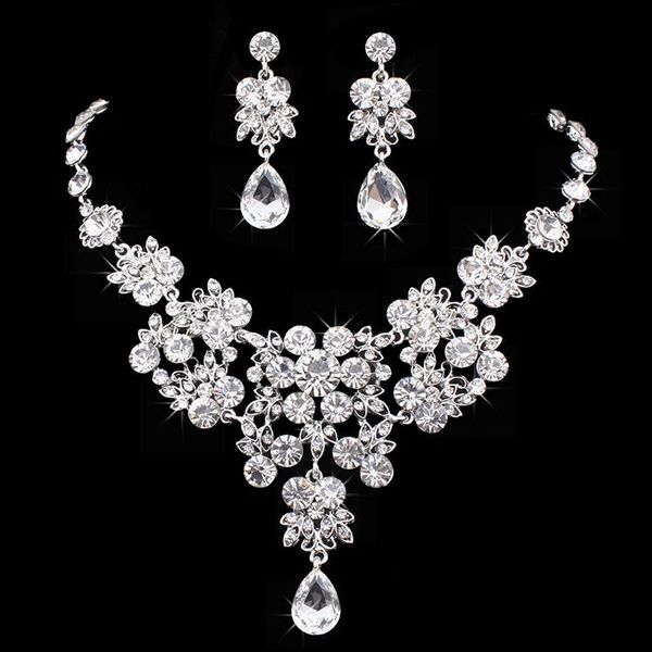 

chains bridal ornament korean rhinestone curve beauty clavicle necklace wedding accessories two-piece set, Silver