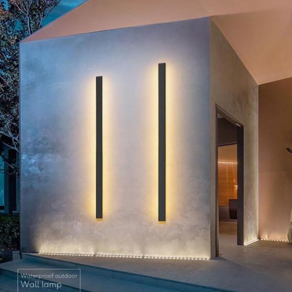 

modern waterproof outdoor long strip led wall lamp ip65 aluminum light garden porch sconce 110v 220v luminaire lamps