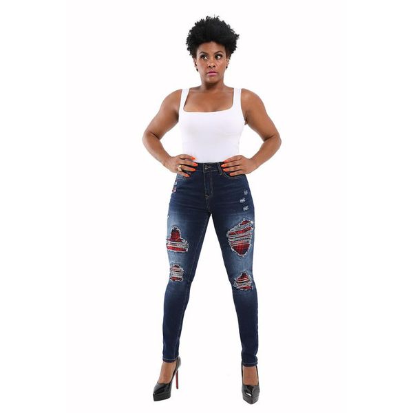

women's jeans high waist woman straight pencil pants elastic women clothing skinny denim fashion all-match ripped for, Blue
