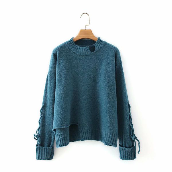 

women's sweaters women autumn winter sleeves lace up knit o neck girl long sleeve casual loose pullover 89b0, White;black