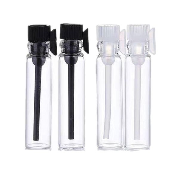 1ml 2ml 3ml transparen frasco de perfume de vidro preta teste de amostra de amostras pequenas frascos recipientes de embalagem cosméticos Clear tampa 100pieces