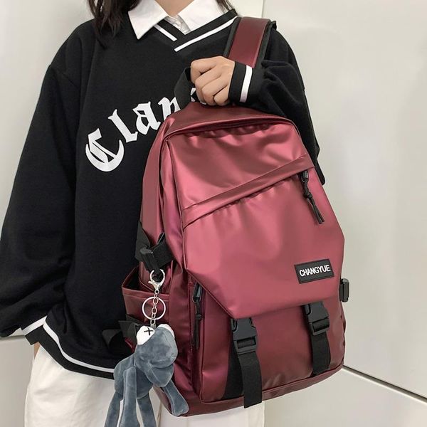 

coated oxford cloth backpack fashion travel bag women insert buckle schoolbag college men lapbackpacks