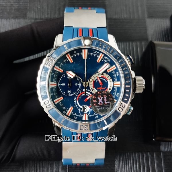 

new diver chronograph mens quartz watch 1503-151le-3/93-hammer blue dial 45mm date gents sport watches rubber strap folding clasp 6 styles, Slivery;brown