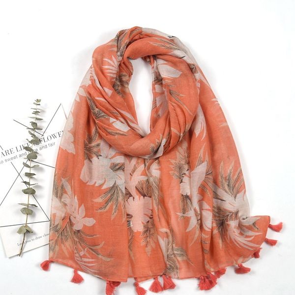 

2019 spring and autumn new female silk scarf orange flower tassel tulle travel sunscreen shawl beach towel, Blue;gray