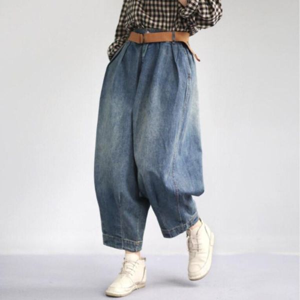 

women's pants & capris nefeilike women denim blue pockets vintage trouser 2021 spring button wide leg for clothing jeans, Black;white