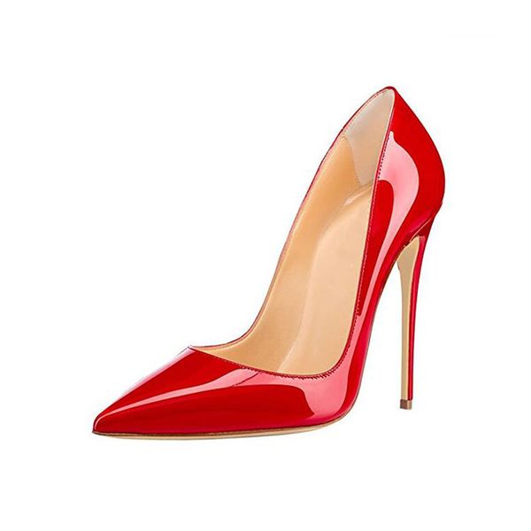 

plus size 35-44 women pumps red lacquer patent leather high heels shoes for wedding party stiletto heels pointed toe 12cm, Black