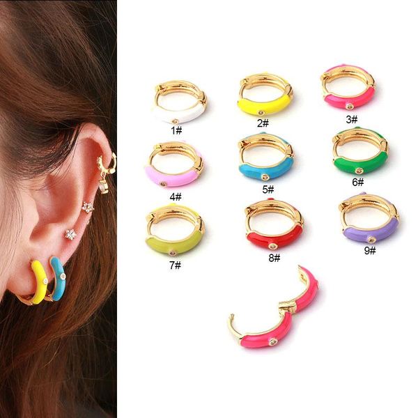 

stud colorful enamel hoops earrings for women small circle loops earring cartilage screw back tragus piercing jewelry, Golden;silver