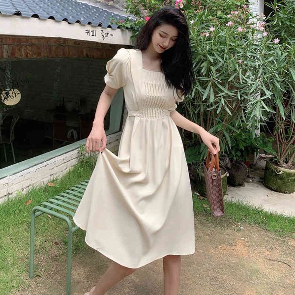 

casual dresses female summer vintage y2k party lady --square collar fringe fitted with midi 2021, Black;gray