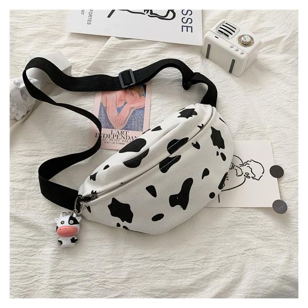 

woman chest bag korea ins cow canvas small messenger japanese harajuku style wild girl cute student female pockets waist bags