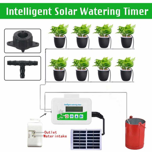 Dispositivo di irrigazione automatica da giardino intelligente fai-da-te Ricarica a energia solare Sistema di timer per pompa dell'acqua di irrigazione a goccia per piante in vaso 210610