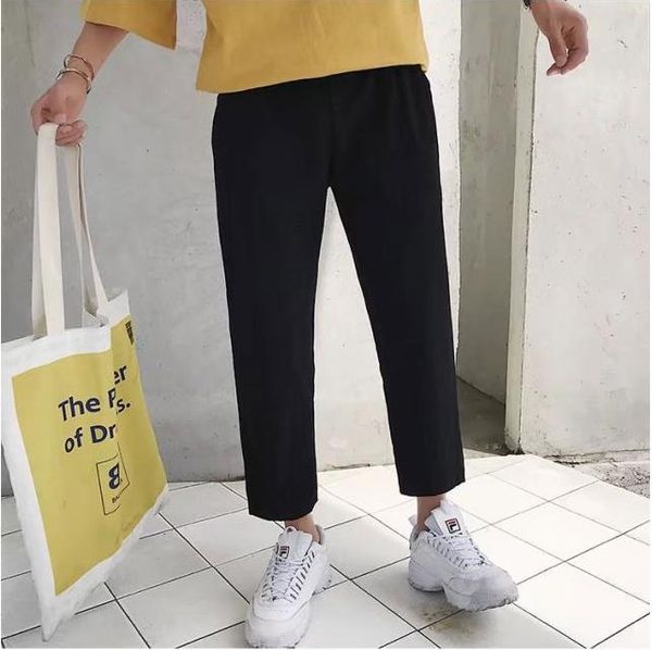 

men's pants ytx042 summer hong kong style straight ninth student bf casual 011z, Black