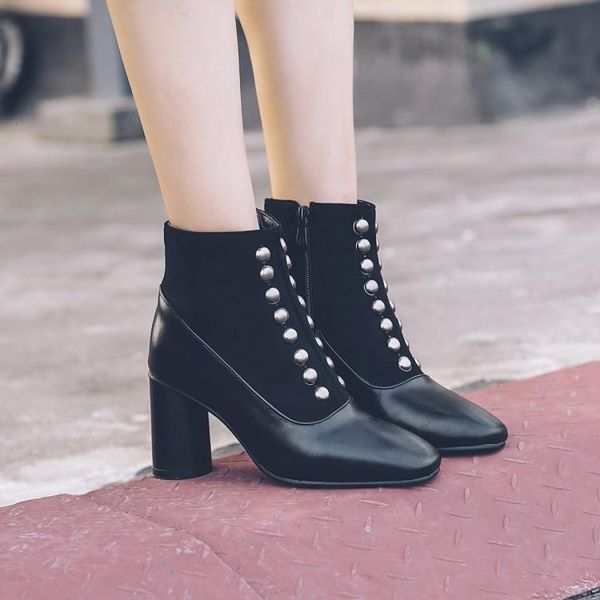 

boots big size 9 10 11-17 women shoes ankle for ladies woman winter metal rivet, Black